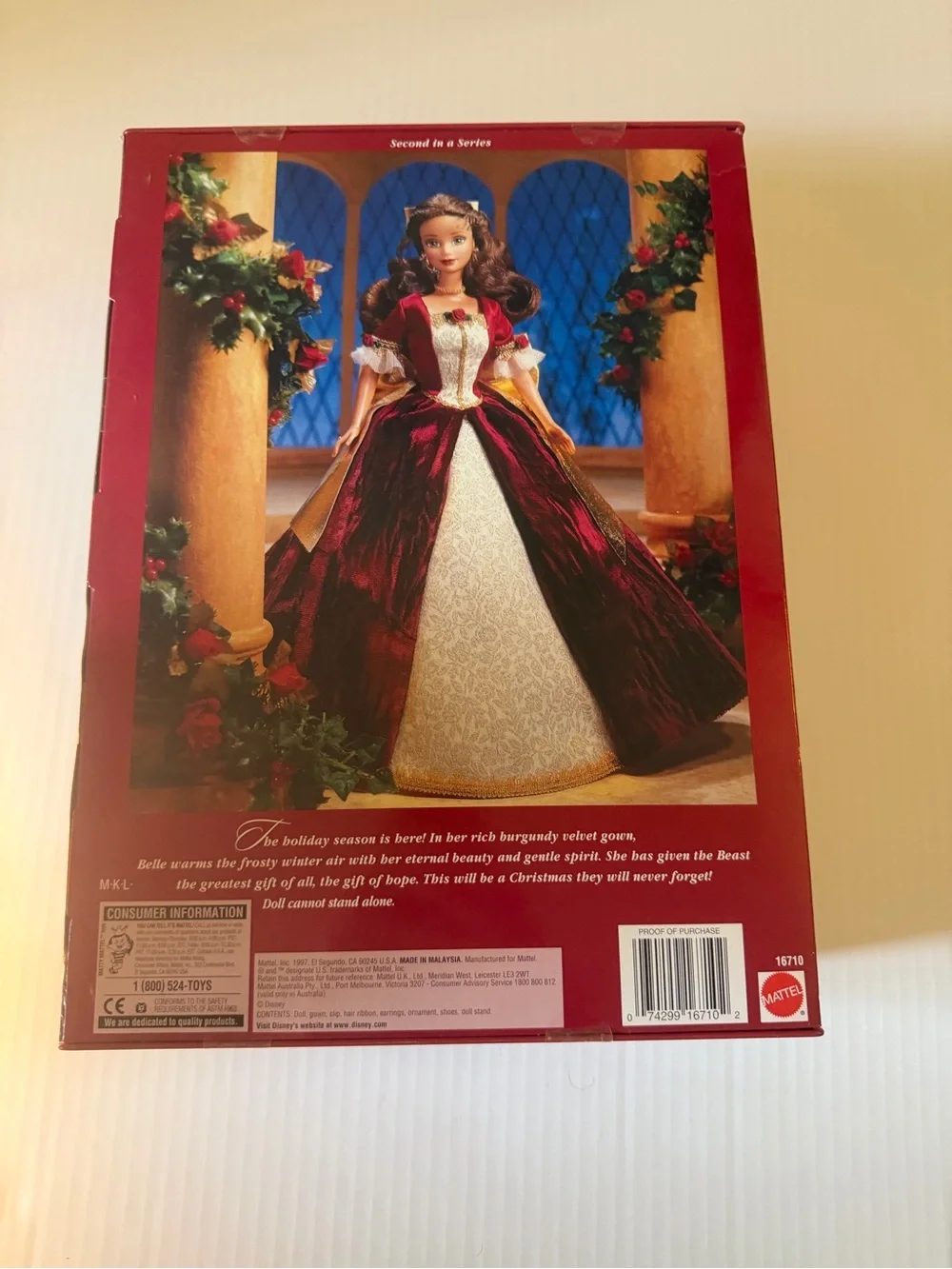 Disney Beauty and the Beast Belle Holiday Doll - Burgundy, Gold & Pink